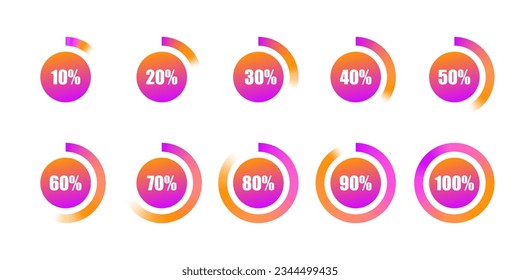 Set of circular progress bar icons. Timer icon. Good for download display. Flat element indicator. Vector illustration. Stock image.