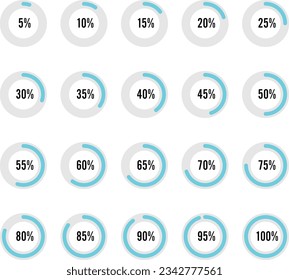 Set of Circular Progress Bar.Percentage diagram icons. Pie chart.Vector illustration.	