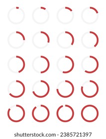 Set of circular progress loading bars. Progress waiting rings, collection of download symbols. Infographic animation flat elements for websites interfaces. Vector simple illustration.
