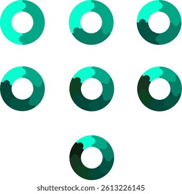 Set of circular puzzel chart diagrams. Circles puzzle cut separated on2,3, 4,5, 6,7,8 with empty middle connected,simple flat design vector illustration.	