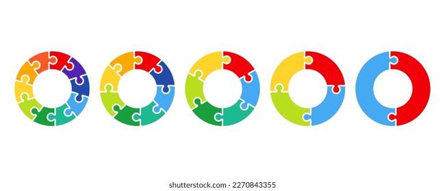 Set of circular puzzle. Pieces puzzle on circle. Colorful diagram template. Process, stages, segment or step.