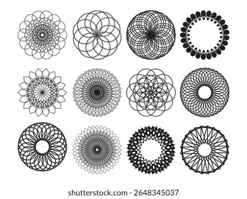 Set of circular and radial geometric mandalas, motifs. Vector illustration
