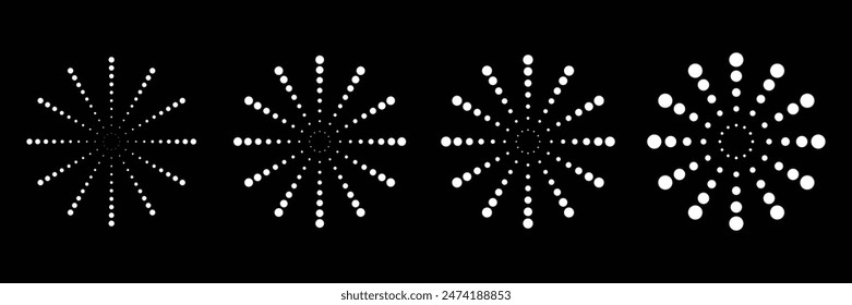 Set of Circular radiating lines and dotted symbol. Sun star rays symbol. Vector Illustration.