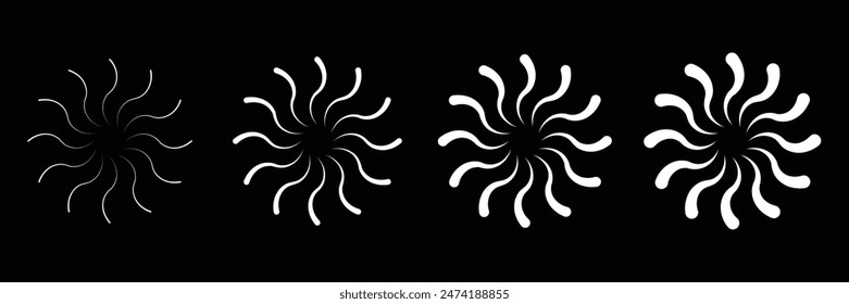 Conjunto de líneas radiantes circulares y símbolo punteado. Símbolo de los rayos solares. Ilustración vectorial.