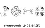 Set of circular ripple icons. Concentric circles with broken lines isolated on white background. Vortex, sonar wave, soundwave, sunburst, signal signs. Vector graphic illustration