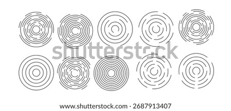 set of circular ripple icons concentric circles with broken 