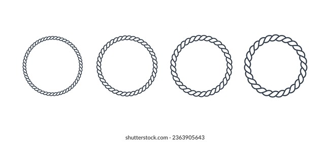 Set of Circular Ropes isolated on White Background. Circle Rope Symbol. Flat Line Vector Icon Design Template Element for Decoration.