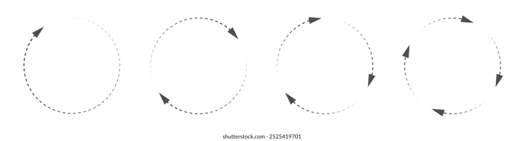 Conjunto de ícones circulares de seta de vetor de linha tracejada arredondada