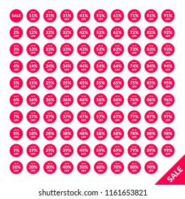 Set of circular sale tags from 2 to 99 percent for web