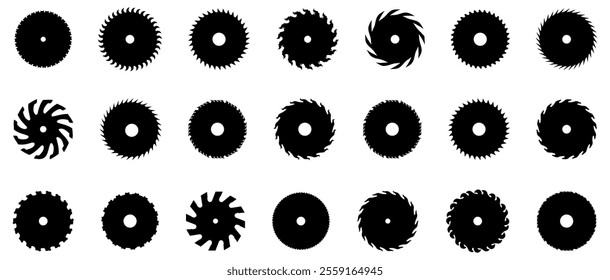 Set of circular saw blades icons. Black circular saw blades icon collection