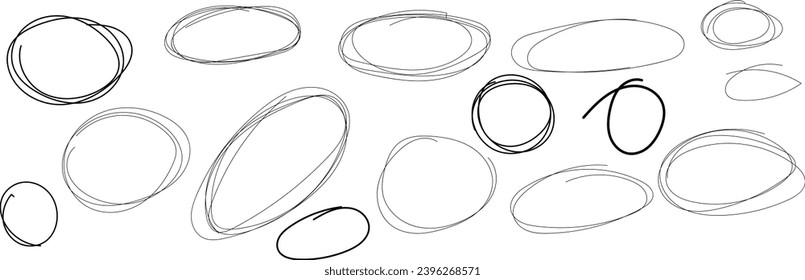 Set of circular scribbles doodle black line hand drawn element illustration. Vector collection of hand drawn line circles with editable stroke
