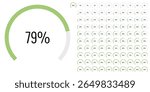 Set of circular sector arc percentage diagrams meters progress bar from 0 to 100 ready-to-use for web design, user interface UI or infographic - indicator with green	
