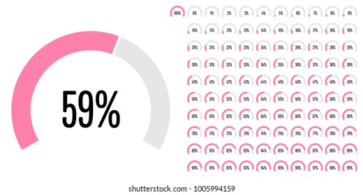 Set of circular sector arc percentage diagrams from 0 to 100 ready-to-use for web design, user interface (UI) or infographic - indicator with pink