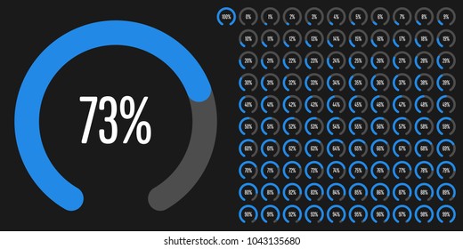 Set of circular sector arc percentage diagrams from 0 to 100 ready-to-use for web design, user interface (UI) or infographic - indicator with blue