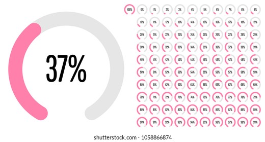 Set of circular sector arc percentage diagrams from 0 to 100 ready-to-use for web design, user interface (UI) or infographic - indicator with pink