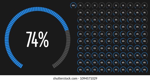 Set of circular sector arc percentage diagrams from 0 to 100 ready-to-use for web design, user interface (UI) or infographic - indicator with blue