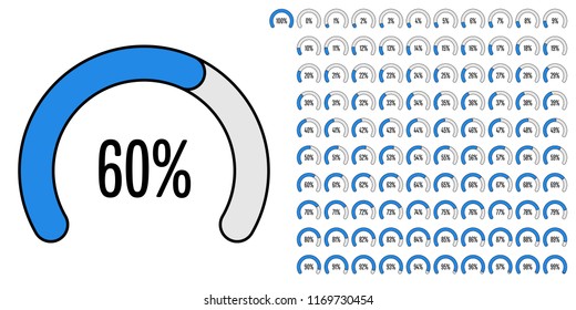 Set of circular sector arc percentage diagrams from 0 to 100 ready-to-use for web design, user interface (UI) or infographic - indicator with blue