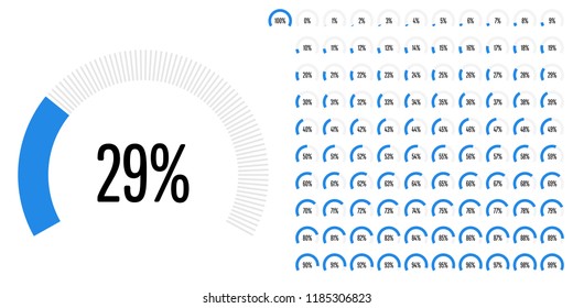 Set of circular sector arc percentage diagrams from 0 to 100 ready-to-use for web design, user interface (UI) or infographic - indicator with blue