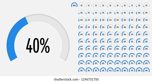 Set of circular sector arc percentage diagrams from 0 to 100 ready-to-use for web design, user interface (UI) or infographic - indicator with blue