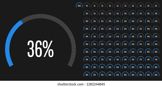 Set of circular sector arc percentage diagrams (meters) from 0 to 100 ready-to-use for web design, user interface (UI) or infographic - indicator with blue