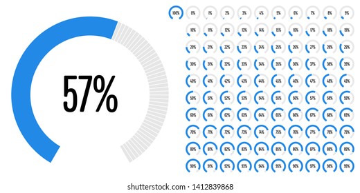 Set of circular sector arc percentage diagrams (meters) from 0 to 100 ready-to-use for web design, user interface (UI) or infographic - indicator with blue