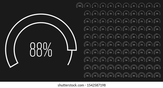 Set of circular sector arc percentage diagrams meters from 0 to 100 ready-to-use for web design, user interface UI or infographic - indicator with white