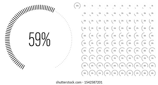 Set of circular sector arc percentage diagrams meters from 0 to 100 ready-to-use for web design, user interface UI or infographic - indicator with black