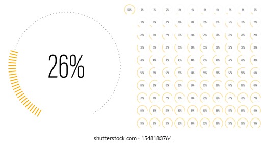 Set of circular sector arc percentage diagrams meters from 0 to 100 ready-to-use for web design, user interface UI or infographic - indicator with yellow