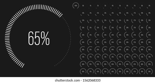 Set of circular sector arc percentage diagrams meters from 0 to 100 ready-to-use for web design, user interface UI or infographic - indicator with white