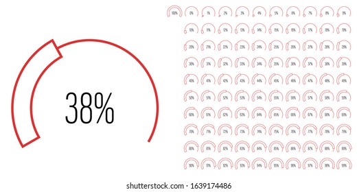 Set of circular sector arc percentage diagrams meters from 0 to 100 ready-to-use for web design, user interface UI or infographic - indicator with red