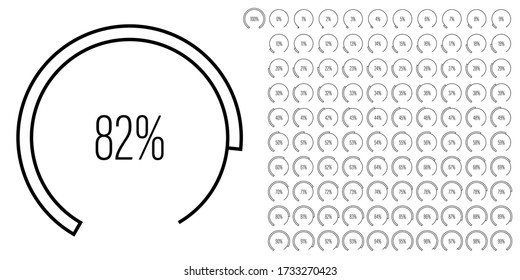 Set of circular sector arc percentage diagrams meters from 0 to 100 ready-to-use for web design, user interface UI or infographic - indicator with black