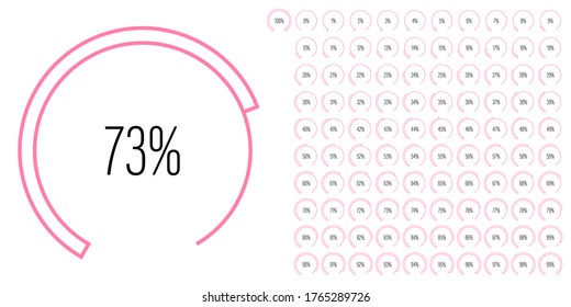 Conjunto de diagramas de porcentaje de sector circular de 0 a 100 m listos para ser utilizados para el diseño web, interfaz de usuario o infografía - indicador con rosa