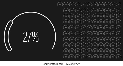 Set of circular sector arc percentage diagrams meters from 0 to 100 ready-to-use for web design, user interface UI or infographic - indicator with white