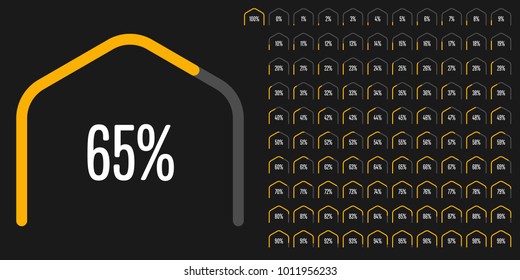 Set of circular sector hexagonal shape percentage diagrams from 0 to 100 ready-to-use for web design, user interface (UI) or infographic - indicator with yellow