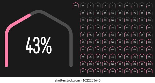 Set of circular sector hexagonal shape percentage diagrams from 0 to 100 ready-to-use for web design, user interface (UI) or infographic - indicator with pink