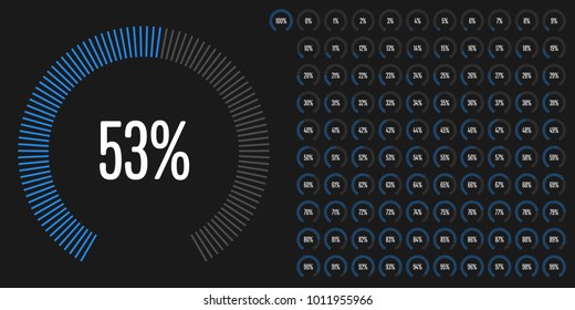 Set of circular sector percentage diagrams from 0 to 100 ready-to-use for web design, user interface (UI) or infographic - indicator with blue