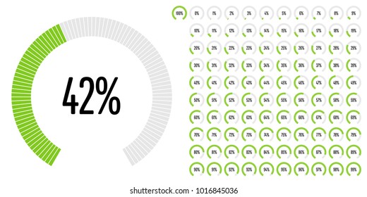Set of circular sector percentage diagrams from 0 to 100 ready-to-use for web design, user interface (UI) or infographic - indicator with green