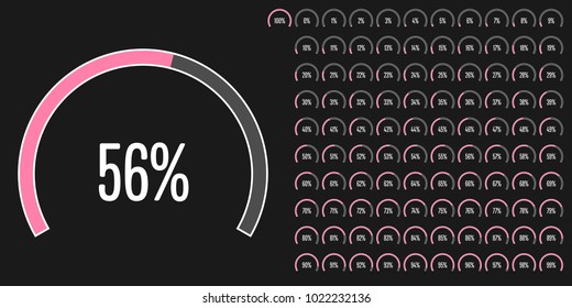 Set of circular sector percentage diagrams from 0 to 100 ready-to-use for web design, user interface (UI) or infographic - indicator with pink