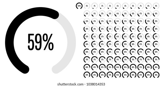 Set of circular sector percentage diagrams from 0 to 100 ready-to-use for web design, user interface (UI) or infographic - indicator with black