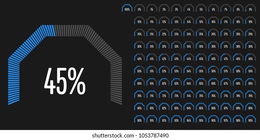 Set of circular sector percentage diagrams from 0 to 100 ready-to-use for web design, user interface (UI) or infographic - indicator with blue