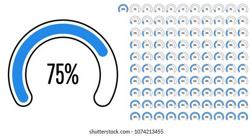 Set of circular sector percentage diagrams from 0 to 100 ready-to-use for web design, user interface (UI) or infographic - indicator with blue