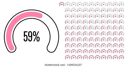 Set of circular sector percentage diagrams from 0 to 100 ready-to-use for web design, user interface (UI) or infographic - indicator with pink