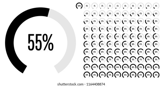 Set of circular sector percentage diagrams from 0 to 100 ready-to-use for web design, user interface (UI) or infographic - indicator with black