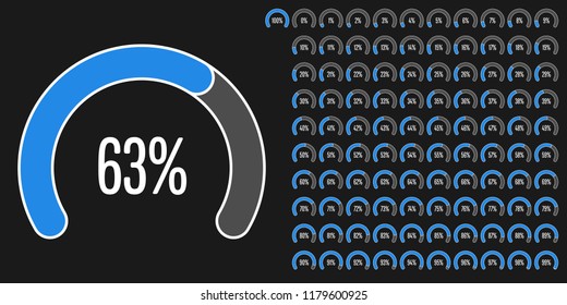 Set of circular sector percentage diagrams from 0 to 100 ready-to-use for web design, user interface (UI) or infographic - indicator with blue