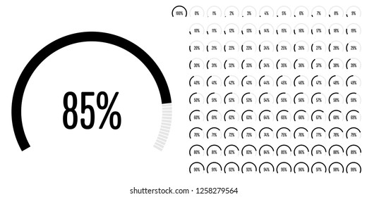 Set of circular sector percentage diagrams (meters) from 0 to 100 ready-to-use for web design, user interface (UI) or infographic - indicator with black