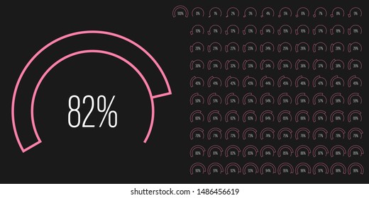 Set of circular sector percentage diagrams meters from 0 to 100 ready-to-use for web design, user interface UI or infographic - indicator with pink