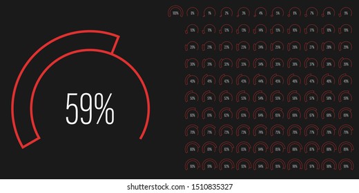 Set of circular sector percentage diagrams meters from 0 to 100 ready-to-use for web design, user interface UI or infographic - indicator with red