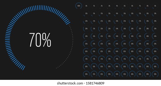 Set of circular sector percentage diagrams meters from 0 to 100 ready-to-use for web design, user interface UI or infographic - indicator with blue
