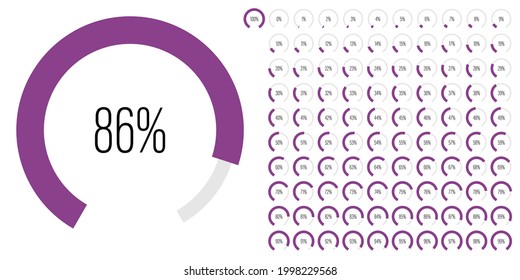 Set of circular sector percentage diagrams meters from 0 to 100 ready-to-use for web design, user interface UI or infographic - indicator with purple