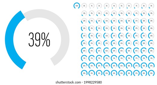 Set of circular sector percentage diagrams meters from 0 to 100 ready-to-use for web design, user interface UI or infographic - indicator with blue